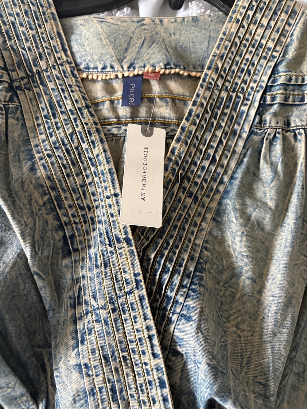 Pilcro Washed Blue and Beige Wrap Top - Picture 3 of 3